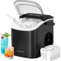 SONGMICS Eiswürfelmaschine mit Selbstreinigung, 9 Eiswürfel in 6 Minuten, 12 kg/24 Stunden, tragbar, Küche, WG, Party, Camping, Zuhause, Büro und Bar