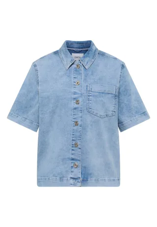 CECIL - Kurzarm Overshirt mit Knopfleiste light blue used wash - Gr. - XL