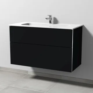 Sanipa 3way Keramik-Set Design Keramik-Waschtisch und Unterbau mit 2 Auszügen, Schwarz-Matt BS48108