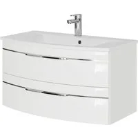 Saphir Waschtisch Serie 7045 Mineralmarmor-Waschtisch und Unterschrank, 91 cm breit, Waschplatz mit 2 Schubladen, Badmöbel Set mit Waschtisch