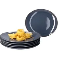 MÄSER Speiseteller Mäser 6x Natural Speiseteller oval Steingut große Ess-Teller blau