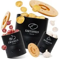 Zedelmaier Vorratsdose Vorratsdosen für Kartoffeln,Zwiebeln,Knoblauch, Runden, (Set, Set of 3, ZDT04&5), 360° Luftzirkulation, mit Bambusdeckel, Hält das Gemüse frisch
