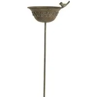 finehomegarden Vogeltränke Futterplatz Metall antik/grün Vintage Ø20x17cm H10cm L95cm, Futterstation Vogelbad Gartenstecker Stecker / Paket