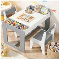 TLGREEN Kindertisch mit 2 Stühlen, Kindersitzgruppe (Kinder Tisch Stuhl Set mit wendbarer Tischplatte, 80 x 48 x 48 cm), Kinderschreibtisch für Schule, Kindertagesstätte, Kinderzimmer