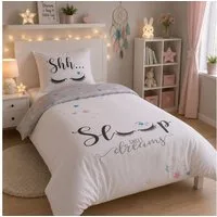 Familando Bettwäsche Sterne Sweet Dreams 135x200 80x80cm 100% Baumwolle Reißveschluss, Renforcé, 2 teilig, für Kinder und Erwachsene im Bohemian Boho Style Grau