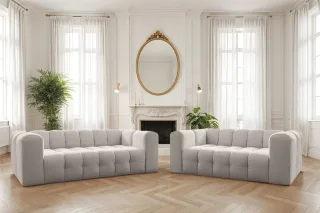 Sofaset Designersofa SOLVIE 2-3 in Stoff Moly Creme