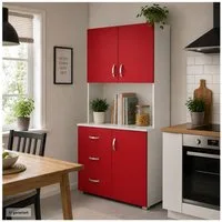 HTI-Living Küchenbuffet Küchenschrank Blanca Rot Weiß (Stück, 1-St., 1 Schrank) Küchenbuffet 6 Regalfächer 3 Schubladen