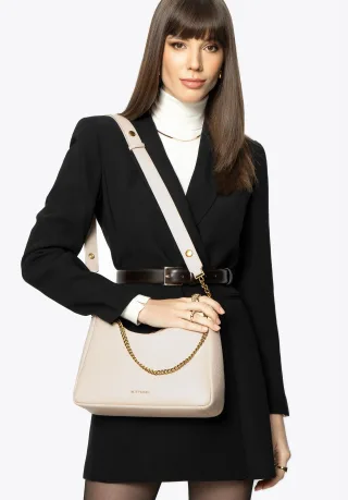 Wittchen Damen-Baguette-Handtasche aus cremefarbenem Leder