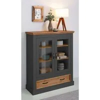 OTTO home Vitrine Selma Highboard aus massivem Kiefernholz, mit Griffen aus antikisiertem Metall