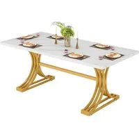Tribesigns Esstisch 160x80 cm mit Marmoroptik Platte & Gold Metallgestell