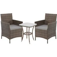 SVITA Balkonset BROOKLYN BISTRO, (Set (3-tlg), 1 Tisch, 2 Stühle), Sitzgruppe, Polyrattan, inkl. Kissen, Braun