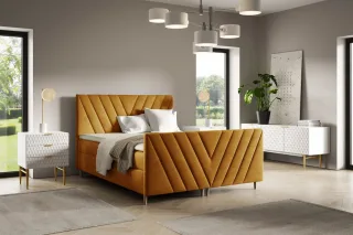 Boxspringbett Schlafzimmerbett CARLITO PREMIUM 140x200cm Stoff Fresh Senfgelb