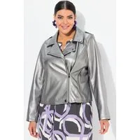 Ulla Popken Sommerjacke Bikerjacke Lederoptik Reverskragen Komplettfutter