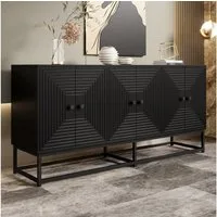 MODFU Lowboard Sideboard 160x75,5x38 cm mit 3 Doppeltüren, matt-schwarz (Packung, 1 St., rei große Doppeltürfächer, mit hochwertigen Scharnieren), Großem Stauraum und Matt-Oberfläche,Solider Rahmen