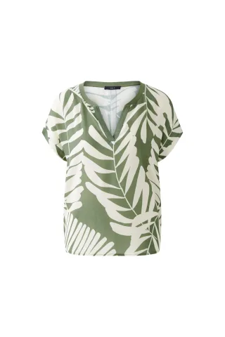 Oui - Blusenshirt Viskosepatch khaki stone - Gr. - 40
