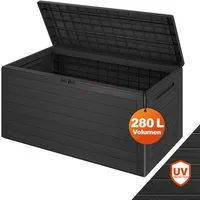 Casaria Auflagenbox Woody, 280L UV-stabil Griffmulden Verschließbar Balkon Holz-Optik Anthrazit