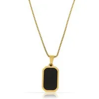 Made by Nami Kette mit Anhänger Edelstahl Halskette Damen Gold mit Schwarzem Edelstein Anhänger, Geschenk für Sie Wasserfester Schmuck