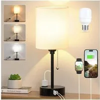Lapalife Nachttischlampe 3 Farbtemperaturen Tischlampe mit USB A und C, Reißverschlussschalter, Mit LED Birne Kleine Lampen für Nachttisch Wohnzimmer Schlafzimmer