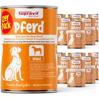 Supravit Nassfutter für Hunde 12 x 410g Dosen - Schmackhaftes Hundefutter nass Pferd, Nassfutter für: Hund