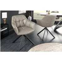 riess-ambiente Polsterstuhl PAPILLON taupe/schwarz – Echtleder, Metall, mit Armlehne, Steppung (Einzelartikel, 1 St), 180° drehbar & automatischer Rückführung – ideal für Esszimmer & Büro