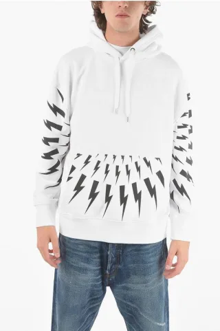 RADIAL FAIR-ISLE THUNDERBOLT Hoodie mit Maxi-Patch-Tasche vorne in Schwarz & Weiß