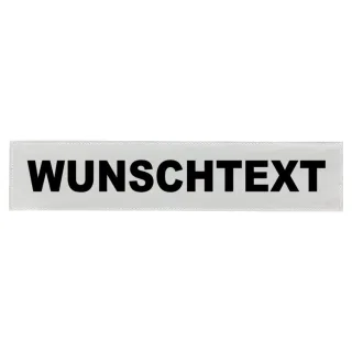 Rückenschild 38 x 8 cm mit Wunschtext | für Funktionswesten | silber | matt | ein- oder zweizeilig | Klett | Namensschild rot 1-zeilig