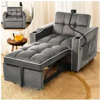 Merax Schlafsofa mit 3-in-1 Bettfunktion, 1 Teile, Loungesessel mit Getränke- & Handyhalter, Ausziehbares Sofa Liegestuhl
