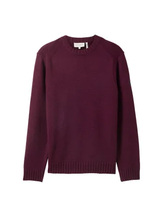 Tom Tailor - Cosy Strickpullover mit Logo-Badge grape red melange - Gr. - XL