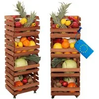 Modo24 Küchenregal Modular Holzregal für Gemüse Obst auf Rollen, Stapelbares Regalsystem, Kartoffelsteige, Küchenregal, Vorratsregal, Gemüseregal, 3 Farben