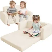 CAVEEN Kindersofa 2-in-1 Kinder Schlafsofa 2 Sitzer extra breiter Spielsofa Liegefläche, mit Seitentaschen und abnehmbarem Bezug für Kinderzimmer & Spielzimmer
