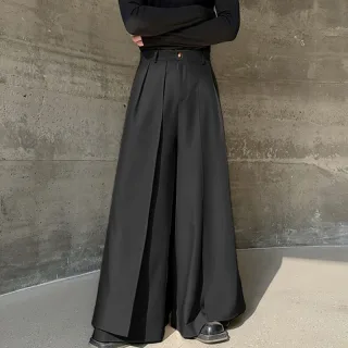 INCERUN Men Wide Legs Skirt Pants, False Two-piece Design Loose Fit Long Trousers for All Season Large Size S-5XL