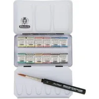 Schmincke Kreativset Horadam Aquarell-Kasten 12x1/2 Näpfchen, (Aquarell-Set, 14-tlg), inkl. DaVinci Aquarell-Reisepinsel