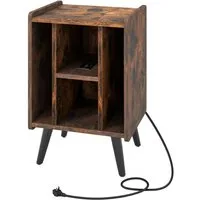 COSTWAY Nachttisch, Plattenspieler-Ständer mit Ladestation & Ablagen, Holz