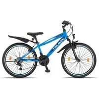 Talson Mountainbike 24 Zoll Fahrrad mit, 21 Gang Shimano, Kettenschaltung, mit Beleuchtung nach StVZO und Gabelfederung Blau