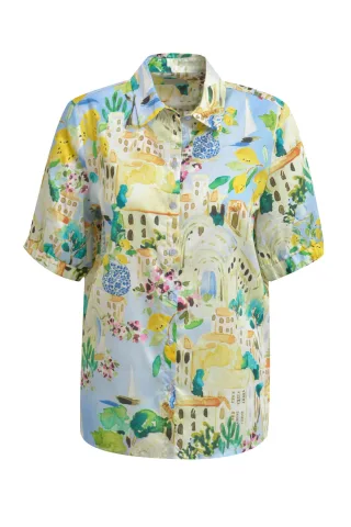 Milano Italy - shirt blouse 1/2 sleeve w elastic cuff light blue print - Gr. - 42