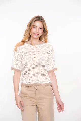 Geisha Fashion Women - Pullover crochet 2 colors off-white/beige - Gr. - XXXL