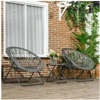 Outsunny Sitzgruppe mit Couchtisch, 2 Stühlen, (Balkonmöbel, 3-tlg., Gartensitzgruppe), für Balkon, Terrasse, Grau
