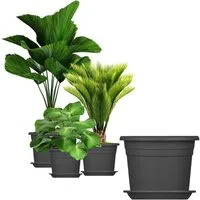 BigDean Blumentopf mit Untersetzer Kunststoff rund (Set, 3 St., Pflanztopf + Untersetzer), Blumentopf, Pflanztop, mit Untersetzer, Wetterfest, Hochwertig
