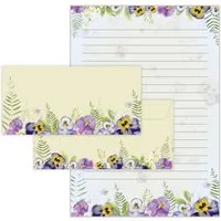LIMONIA Briefpapier Set Briefblock A4 (Umschläge) Notizblock Papier Veilchen Motivpapier, A4 Schreibblock mit 25 Blättern und Umschlägen, Made in Germany