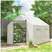 Outsunny Foliengewächshaus Gewächshaus, winddicht mit Rollfenster, Rolltür, UV-Schutz, BxTxH: 200 x 300 x 200 cm, BxLxH: 200 x 300 x 200 cm, Gewächshaus 2-St., Folientunnel, Weiß