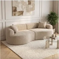 skølm Sofa Loki aus Teddy-Bouclé-Stoff, Vollschaumcouch mit Vakuum-Kompression, Beige, Couch 2 Sitzer mit 2 Kissen, kein Aufbau notwendig