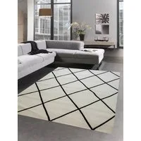 Carpetia Teppich Wohnzimmerteppich Rautenmuster Schwarz Creme pflegeleicht, rechteckig, Höhe: 8 mm