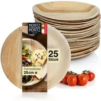 Moritz & Moritz Einweggeschirr-Set 25tlg Palmblattgeschirr 20cm Rund (25-tlg), 25 Personen, Palmblatt, Birkenholz, Nachhaltiges Einweggeschirr - 25 Teller Einweg - rund ca. 20 cm Ø