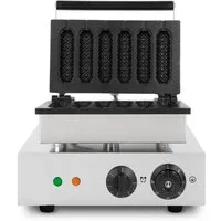 vertes Waffeleisen am Stiel 6 Waffeln gleichzeitig 120 Stück pro Stunde regelbar 0-300°C, 1550 W, teflonbeschichtet, mit Edelstahlgehäuse Timerfunktion, Kaltgriff