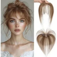 LuxusKollektion Echthaar-Extension Perücke Clip in Pony Haarteil Luft 10.5g 4P27 Mittelbraun Dunkelblond