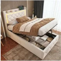 Gdood Polsterbett Stauraumbett mit LED Beleuchtung und Ladefunktion 90x200 cm (1-tlg., Modernes Jugendbett, Leises Design Bett), Jugendbett Hydraulisches Stauraumbett
