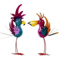 Geschenkestadl Tierfigur Bunte Metall Vögel 2er Set – freche Dekofiguren 41/47 cm (Spar-Set, 2 St., 2 lustige Vögel), bunte knallige schräge Vögel
