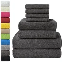 NatureMark Handtuch Set 8 tlg. Frottier Handtuch-Set, 100% Baumwolle (8-St), 4X Gästetücher, 2X Handtücher, 2X Duschtücher, Anthrazit grau