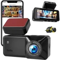BBG 4K Dashcam mit WLAN & GPS, Front- und Rückkamera 4K+1080P Dashcam (4K UHD, Full HD, 3.16 Zoll IPS Display, WDR Nachtsicht, 170° Weitwinkel, App-Steuerung, Loop-Aufnahme, inkl. 64GB Karte)