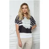 Passioni T-Shirt mit Rosen-Druck und elastischem Bund